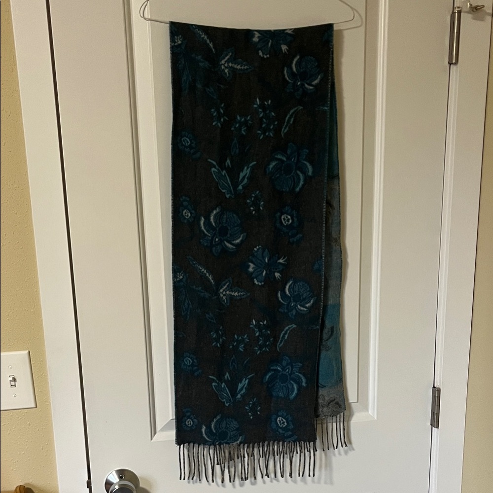 Merona Teal and Black Floral Scarf